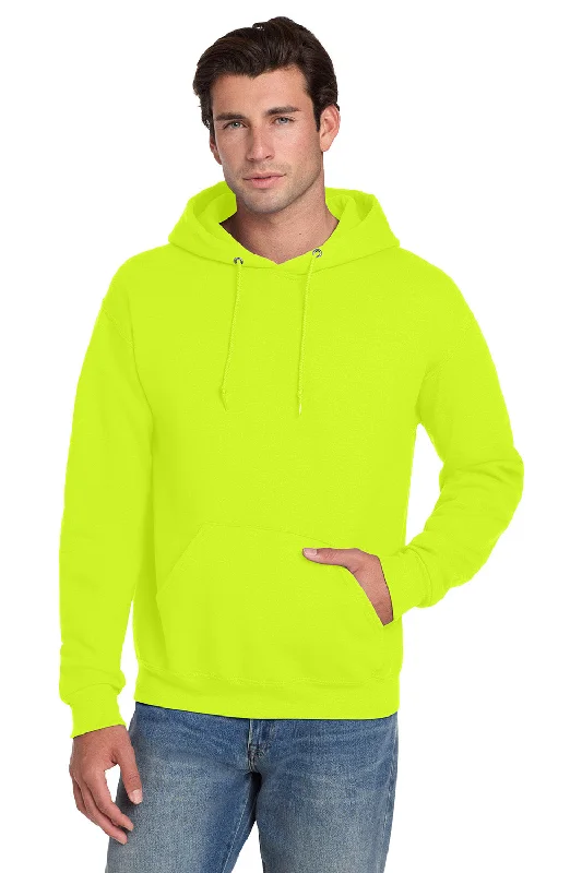 Jerzees Mens Super Sweats NuBlend Pill Resistant Fleece Hooded Sweatshirt Hoodie w/ Pouch Pocket - Safety Green