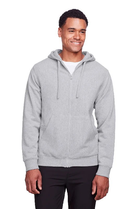 Team 365 Mens Zone HydroSport Fleece Water Resistant Full Zip Hooded Sweatshirt Hoodie w/ Pockets - Heather Grey