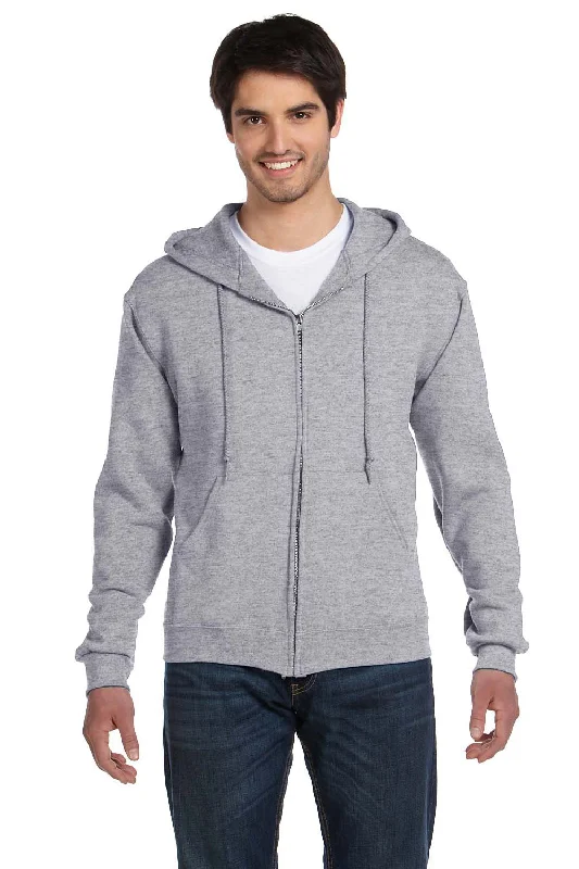 Fruit Of The Loom Mens Supercotton Fleece Full Zip Hooded Sweatshirt Hoodie w/ Pockets - Heather Grey - Closeout