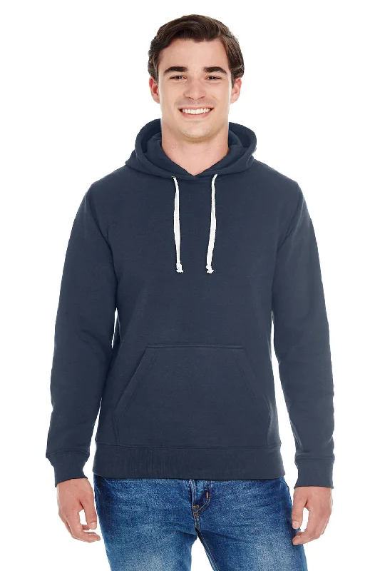 J America Mens Fleece Hooded Sweatshirt Hoodie w/ Pouch Pocket - Navy Blue