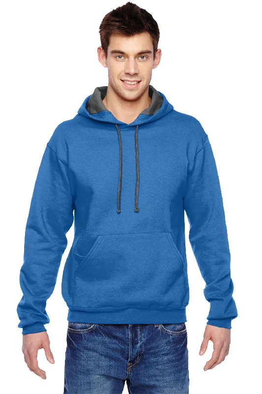 Fruit Of The Loom Mens Softspun Hooded Sweatshirt Hoodie w/ Pouch Pocket - Royal Blue - Closeout