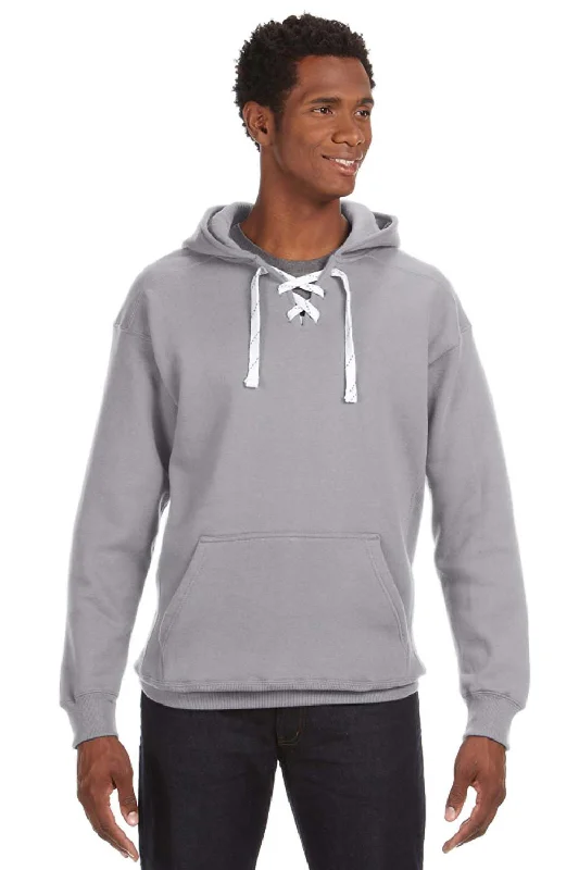 J America Mens Sport Lace Hooded Sweatshirt Hoodie w/ Pouch Pocket - Oxford Grey