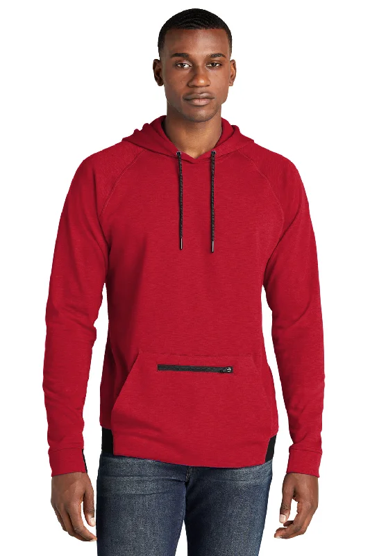 Sport-Tek Mens Strive PosiCharge Hooded Sweatshirt Hoodie w/ Pouch Pocket - Deep Red