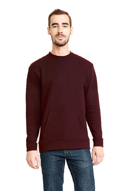 Next Level Mens Fleece Crewneck Sweatshirt w/ Pouch Pocket - Maroon