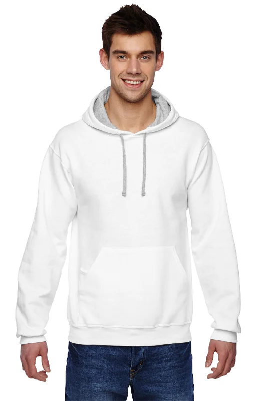 Fruit Of The Loom Mens Softspun Hooded Sweatshirt Hoodie w/ Pouch Pocket - White - Closeout