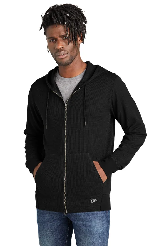 New Era Mens Thermal Full Zip Hooded Sweatshirt Hoodie w/ Pockets - Black