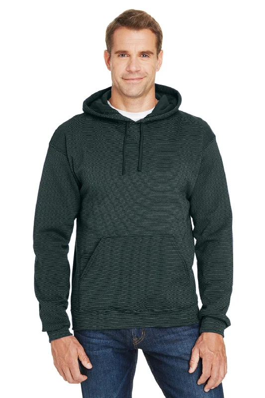 Fruit Of The Loom Mens Softspun Hooded Sweatshirt Hoodie w/ Pouch Pocket - Midnight Blue Stripe - Closeout