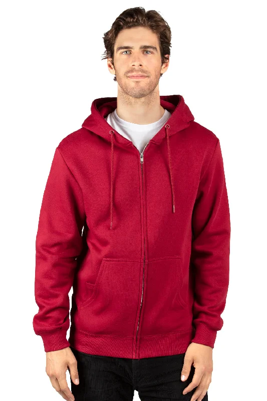 Threadfast Apparel Mens Ultimate Fleece Full Zip Hooded Sweatshirt Hoodie w/ Pockets - Burgundy