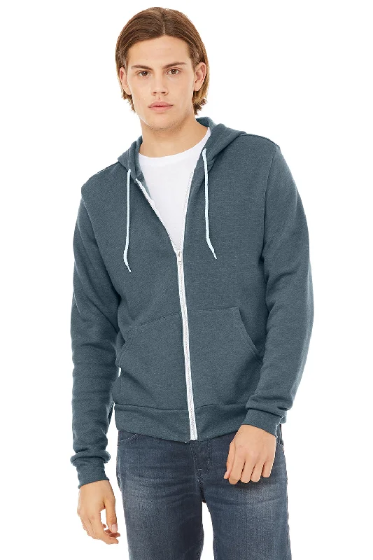 Bella + Canvas Mens Fleece Full Zip Hooded Sweatshirt Hoodie w/ Pockets - Heather Slate Blue