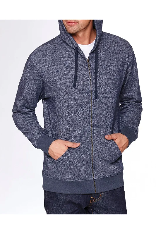 Next Level Mens Denim Fleece Full Zip Hooded Sweatshirt Hoodie w/ Pockets - Midnight Navy Blue - Closeout