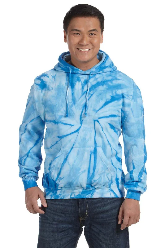 Tie-Dye Mens Hooded Sweatshirt Hoodie w/ Pouch Pocket - Baby Blue