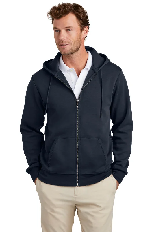 Brooks Brothers Mens Double Knit Full Zip Hooded Sweatshirt Hoodie w/ Pockets - Night Navy Blue