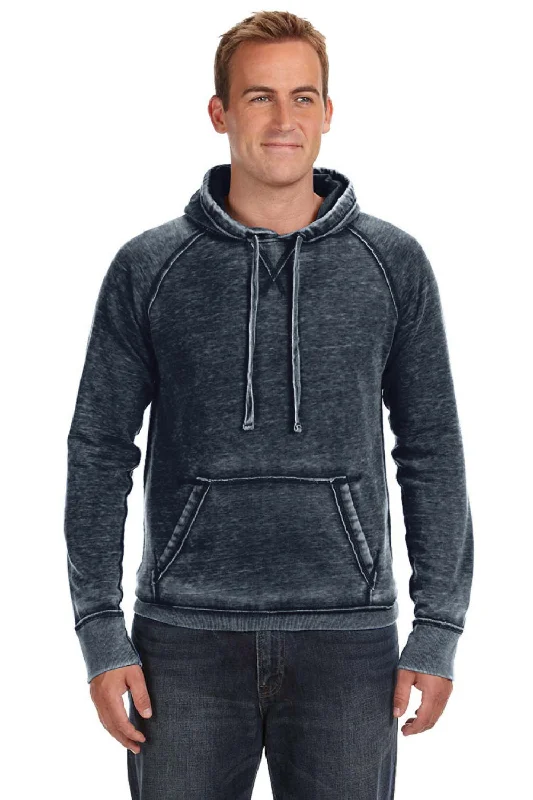 J America Mens Vintage Zen Burnout Fleece Hooded Sweatshirt Hoodie w/ Pouch Pocket - Vintage Navy Blue