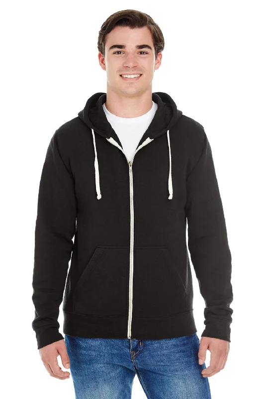 J America Mens Fleece Full Zip Hooded Sweatshirt Hoodie w/ Pockets - Solid Black