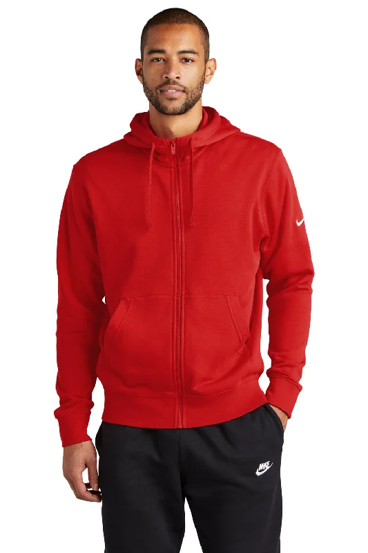 Nike Mens Club Fleece Full Zip Hooded Sweatshirt Hoodie w/ Pockets - University Red