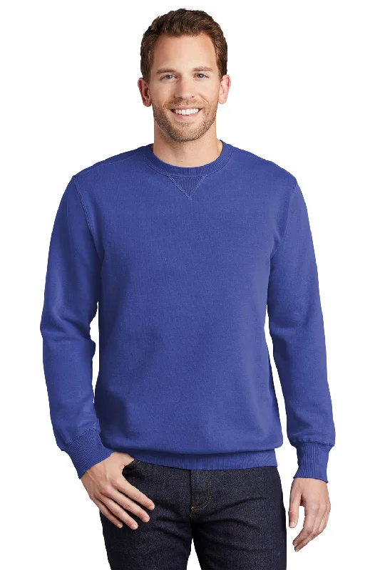 Port & Company Mens Beach Wash Fleece Crewneck Sweatshirt - Iris Blue