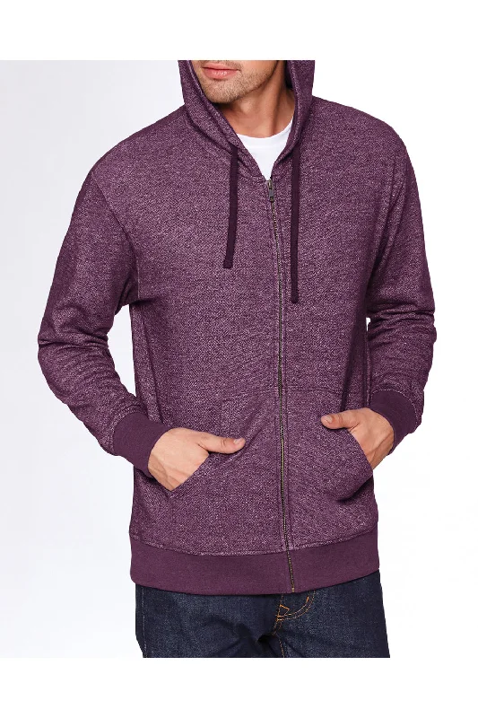 Next Level Mens Denim Fleece Full Zip Hooded Sweatshirt Hoodie w/ Pockets - Plum Purple - Closeout