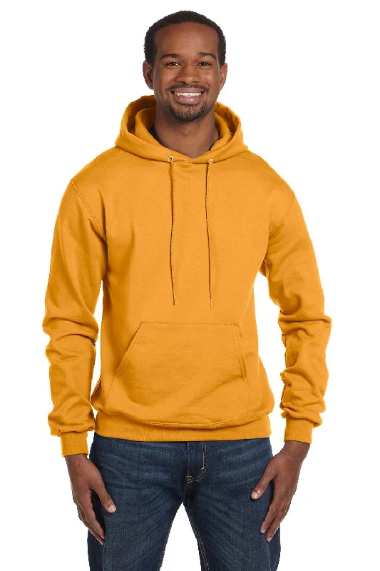 Champion Mens Double Dry Eco Moisture Wicking Fleece Hooded Sweatshirt Hoodie w/ Pouch Pocket - Gold