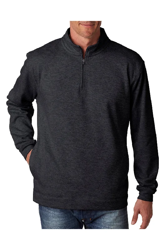 J America Mens Cosmic Fleece 1/4 Zip Sweatshirt w/ Pockets - Onyx Black Fleck