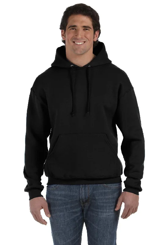 Fruit Of The Loom Mens Supercotton Fleece Hooded Sweatshirt Hoodie w/ Pouch Pocket - Black - Closeout