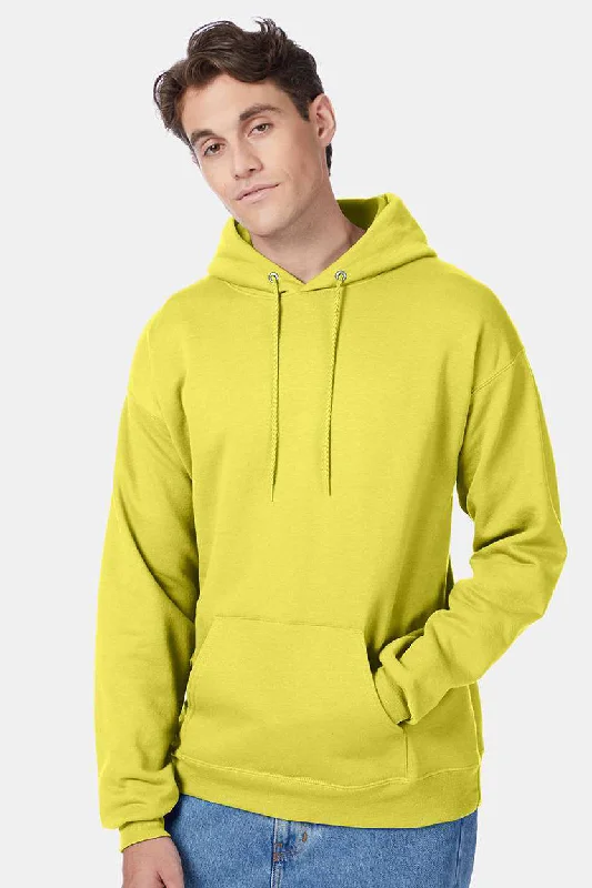 Hanes Mens EcoSmart Print Pro XP Pill Resistant Hooded Sweatshirt Hoodie w/ Pouch Pocket - Yellow