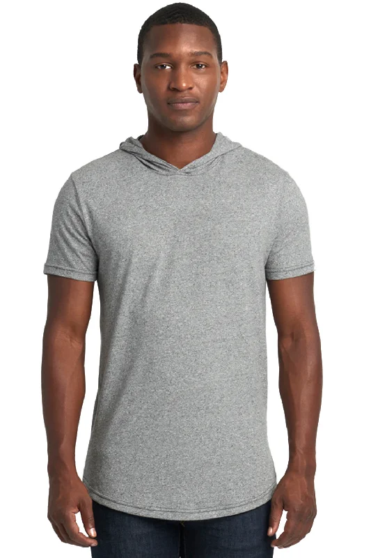 Next Level Mens Mock Twist Short Sleeve Hooded T-Shirt Hoodie - Heather Grey - Closeout