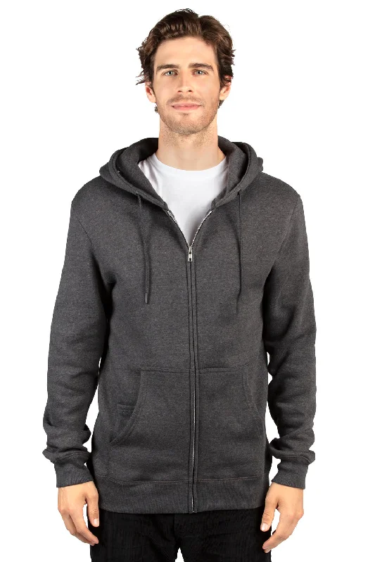 Threadfast Apparel Mens Ultimate Fleece Full Zip Hooded Sweatshirt Hoodie w/ Pockets - Heather Charcoal Grey