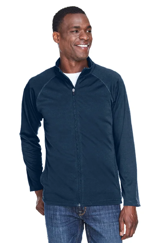 Devon & Jones Mens Compass Stretch Tech Moisture Wicking Full Zip Sweatshirt w/ Pockets - Heather Navy Blue