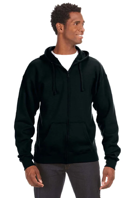 J America Mens Premium Fleece Full Zip Hooded Sweatshirt Hoodie w/ Pockets - Black