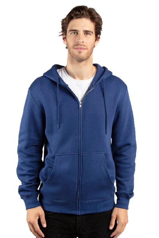 Threadfast Apparel Mens Ultimate Fleece Full Zip Hooded Sweatshirt Hoodie w/ Pockets - Navy Blue