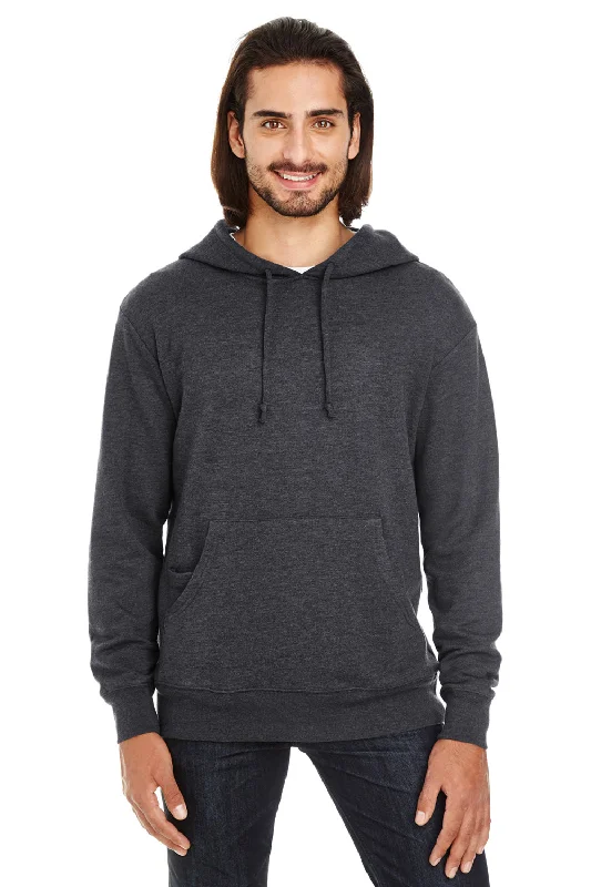 Threadfast Apparel Mens French Terry Hooded Sweatshirt Hoodie w/ Pouch Pocket - Heather Black - Closeout