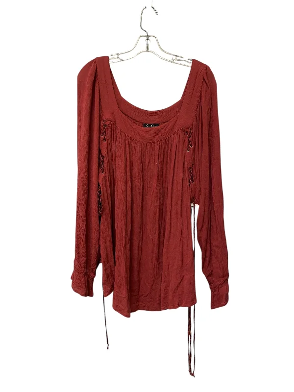 Top Long Sleeve By Jessica Simpson In Red, Size: 2x