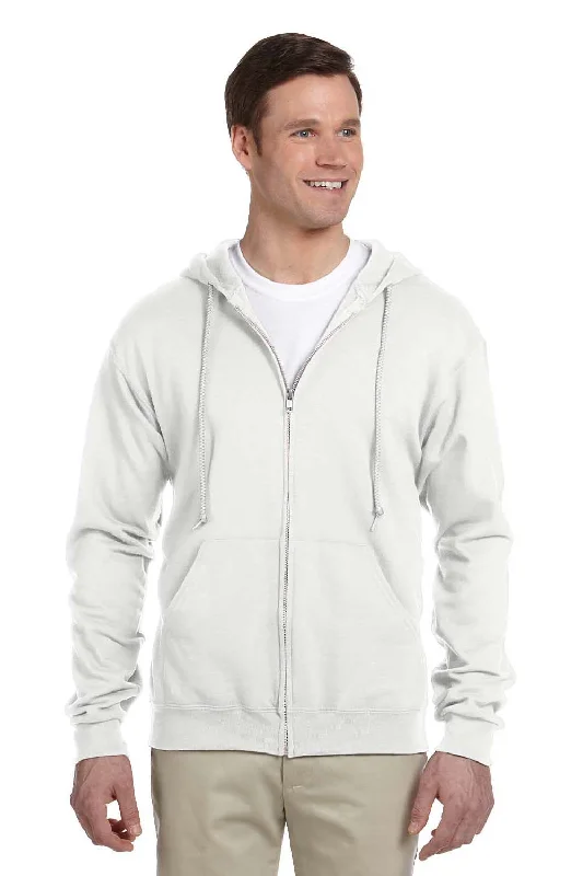 Jerzees Mens NuBlend Pill Resistant Fleece Full Zip Hooded Sweatshirt Hoodie w/ Pockets - White