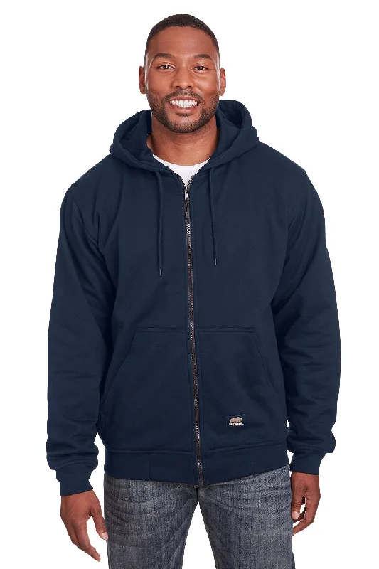 Berne Mens Heritage Fleece Full Zip Hooded Sweatshirt Hoodie w/ Pockets - Navy Blue