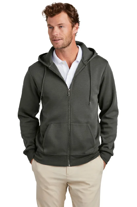 Brooks Brothers Mens Double Knit Full Zip Hooded Sweatshirt Hoodie w/ Pockets - Windsor Grey