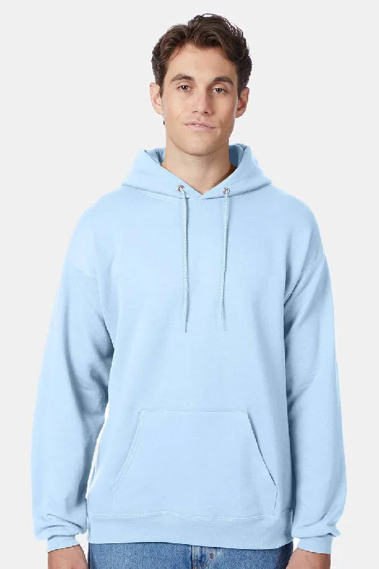 Hanes Mens EcoSmart Print Pro XP Pill Resistant Hooded Sweatshirt Hoodie w/ Pouch Pocket - Light Blue