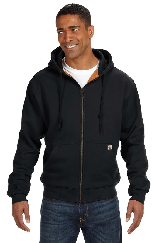 Dri Duck Mens Crossfire PowerFleece Full Zip Hooded Sweatshirt Hoodie w/ Pockets - Black