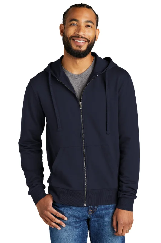 Allmade Mens Organic French Terry Full Zip Hooded Sweatshirt Hoodie w/ Pockets - Night Sky Navy Blue