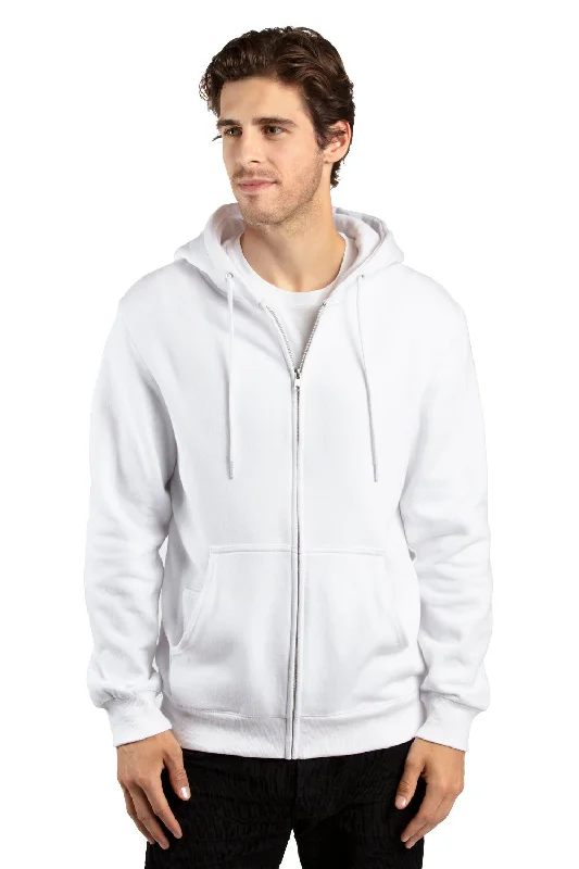 Threadfast Apparel Mens Ultimate Fleece Full Zip Hooded Sweatshirt Hoodie w/ Pockets - White