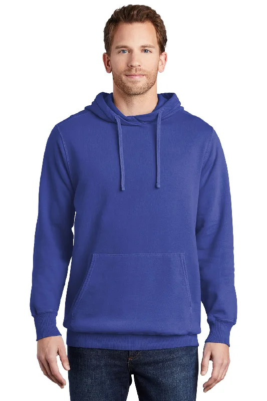 Port & Company Mens Beach Wash Fleece Hooded Sweatshirt Hoodie w/ Pouch Pocket - Iris Blue