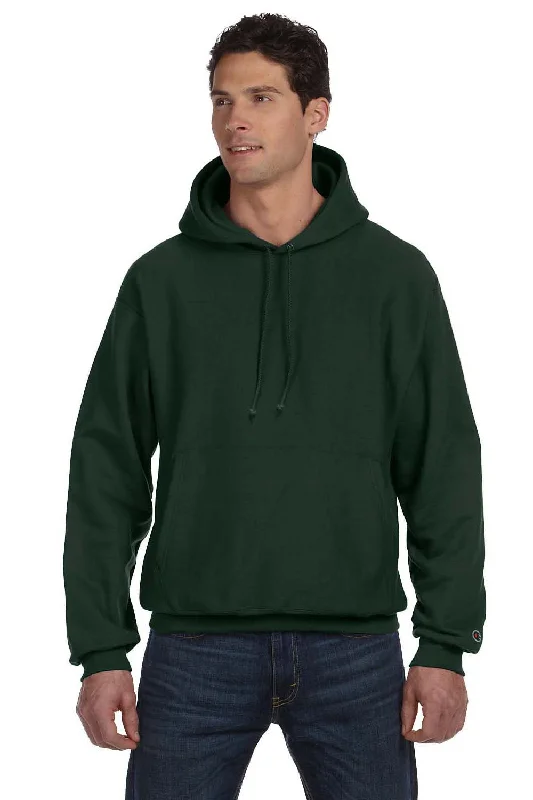 Champion Mens Shrink Resistant Hooded Sweatshirt Hoodie w/ Pouch Pocket - Dark Green