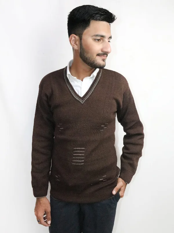 Dark Brown Full Sleeves Sweater for Men MSW46