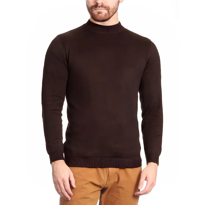 Arthur Black Men's Solid Brown Pullover Cotton Blend Mock Neck Sweater Shirt