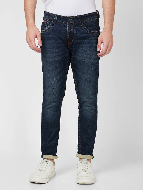 Spykar Mid Rise Slim Fit Tapered Length Blue Jeans For Men