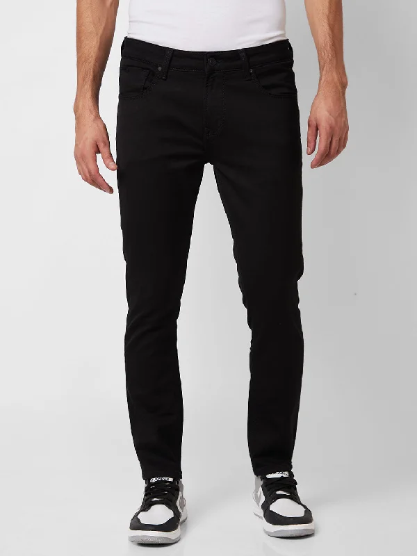 Spykar Mid Rise Slim Fit Black Jeans For Men