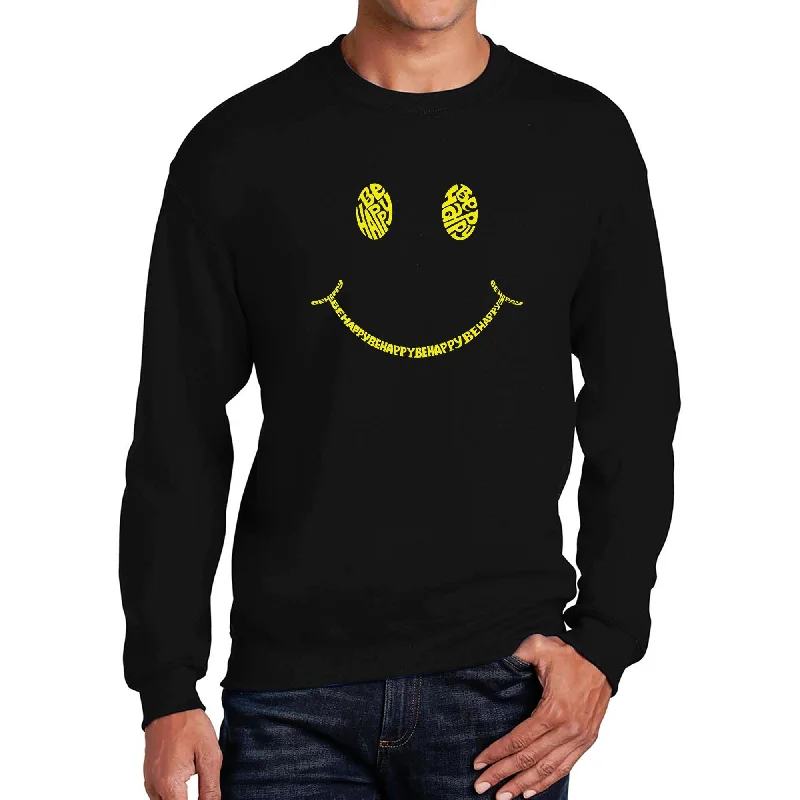 LA Pop Art Men's Word Art Crewneck Sweatshirt - Be Happy Smiley Face