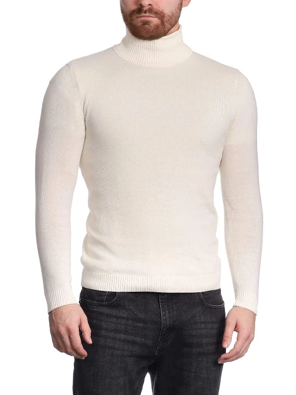 Arthur Black Men's Solid Cream Pullover Cotton Blend Turtleneck Sweater Shirt