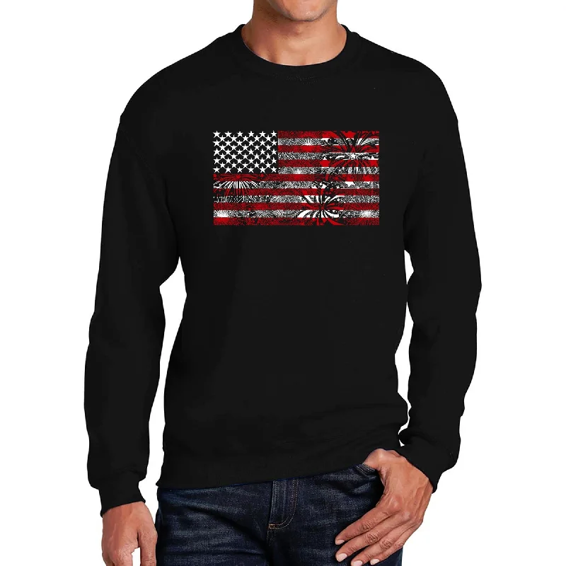 LA Pop Art Men's Word Art Crewneck Sweatshirt - Fireworks American Flag