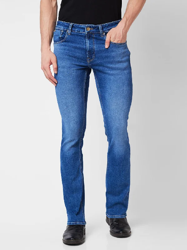 Spykar Mid Rise Bootcut  Blue Jeans For Men