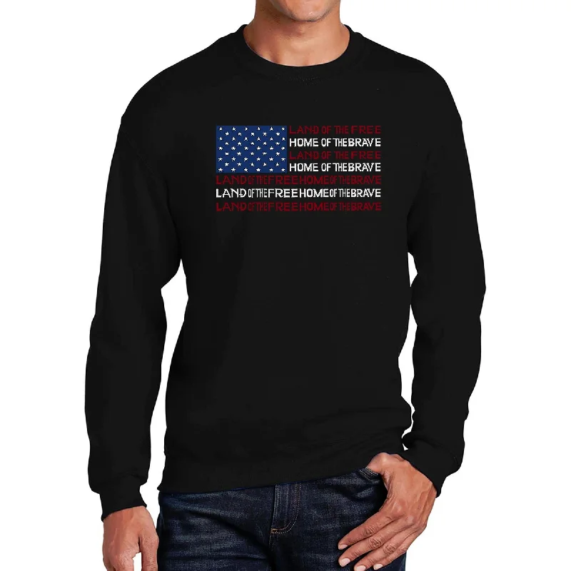 LA Pop Art Men's Word Art Crewneck Sweatshirt - Land of the Free American Flag